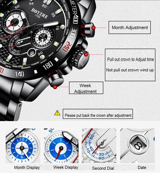 Men's Automatic Military Sport Mechanical Chronograph Water Resistant Watch - SolaceConnect.com