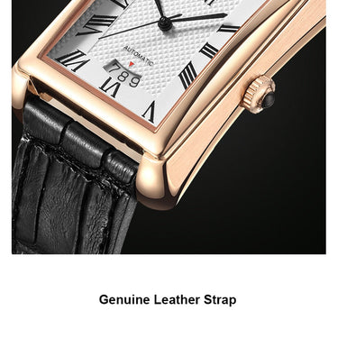 Men's Automatic Watch Fashion Mechanical Wristwatch Business Rectangle Waterproof Golden Clocks  -  GeraldBlack.com