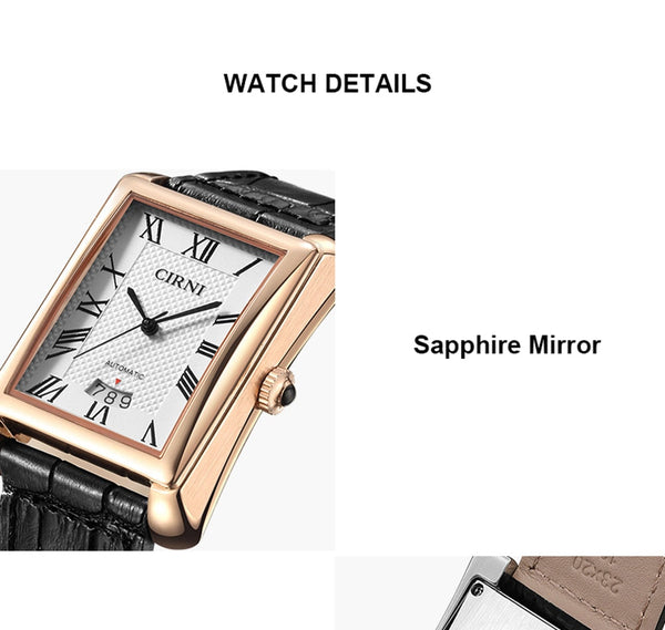 Men's Automatic Watch Fashion Mechanical Wristwatch Business Rectangle Waterproof Golden Clocks  -  GeraldBlack.com