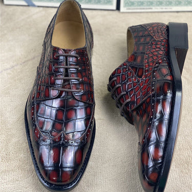 Men's Autumn Authentic Crocodile Belly Skin Hand Painted Oxford Shoes  -  GeraldBlack.com