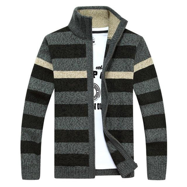 Men's Autumn Winter Thick Warm Striped Casual Zipper Sweaters - SolaceConnect.com