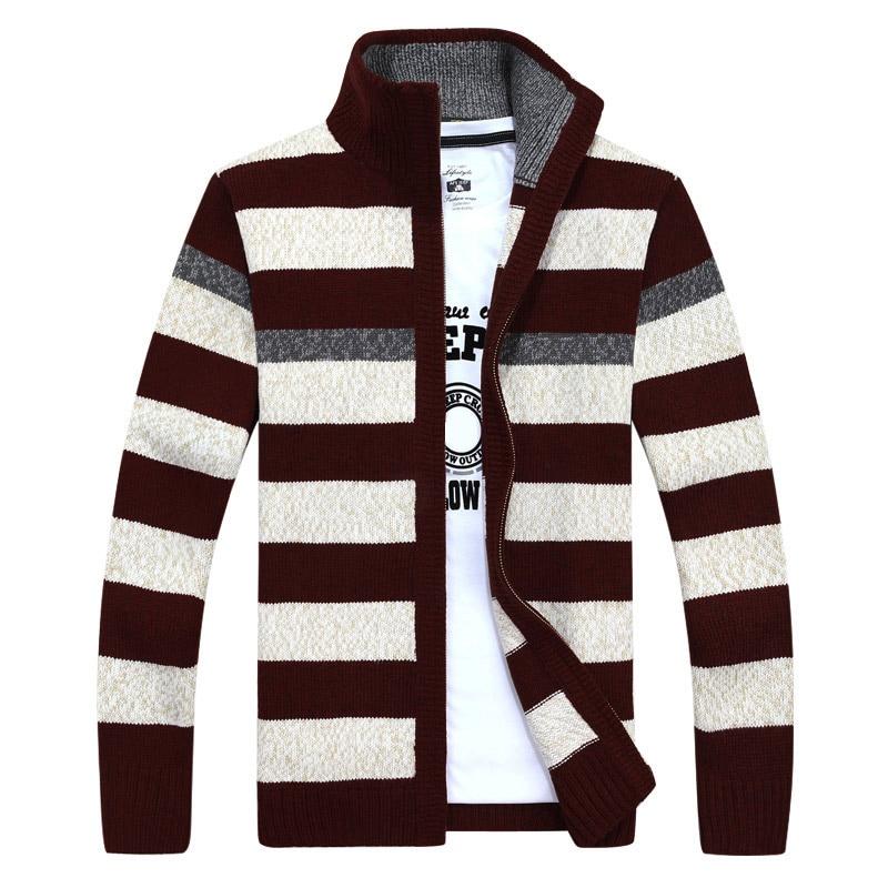 Men's Autumn Winter Thick Warm Striped Casual Zipper Sweaters  -  GeraldBlack.com