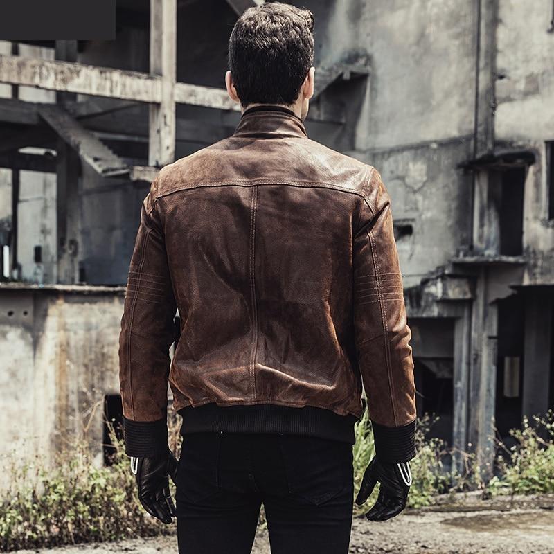 Men's Autumn Winter Warm Genuine Pigskin Leather Motorcycle Jacket - SolaceConnect.com
