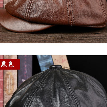 Men's Autumn Winter Warm Visors Cowboy Fashion Genuine Leather Hats - SolaceConnect.com