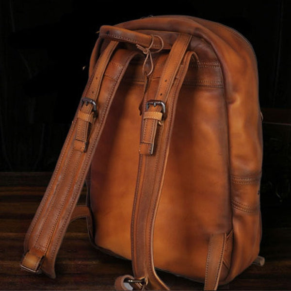 Men's Backpack Retro Genuine Leather Laptop Shoulder Bag Casual Fashion Computer Bag Travel Backpack First Layer Cowhide  -  GeraldBlack.com