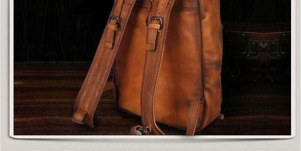 Men's Backpack Retro Genuine Leather Laptop Shoulder Bag Casual Fashion Computer Bag Travel Backpack First Layer Cowhide  -  GeraldBlack.com