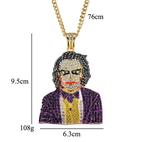 Men's Big Clown Pendant Necklace 2 Color Rhinestone Hip Hop Jewelry - SolaceConnect.com