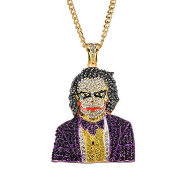 Men's Big Clown Pendant Necklace 2 Color Rhinestone Hip Hop Jewelry - SolaceConnect.com