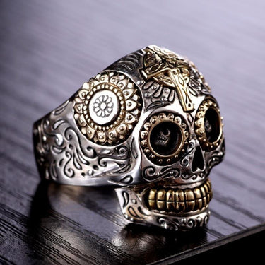 Men's Big Heavy Skull Silver Vintage Jewelry Gold Cross Solid Punk Ring - SolaceConnect.com