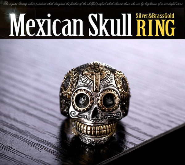 Men's Big Heavy Skull Silver Vintage Jewelry Gold Cross Solid Punk Ring - SolaceConnect.com