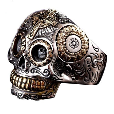 Men's Big Heavy Skull Silver Vintage Jewelry Gold Cross Solid Punk Ring  -  GeraldBlack.com