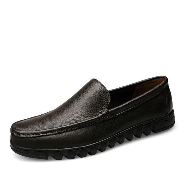 Men's Big Size 37-48 Flat Genuine Leather Black Brown Classic Shoes - SolaceConnect.com