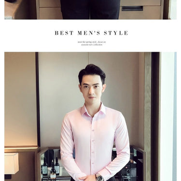 Men's Big Size Elastic Long Sleeves Slim Fit Business Work Shirt - SolaceConnect.com