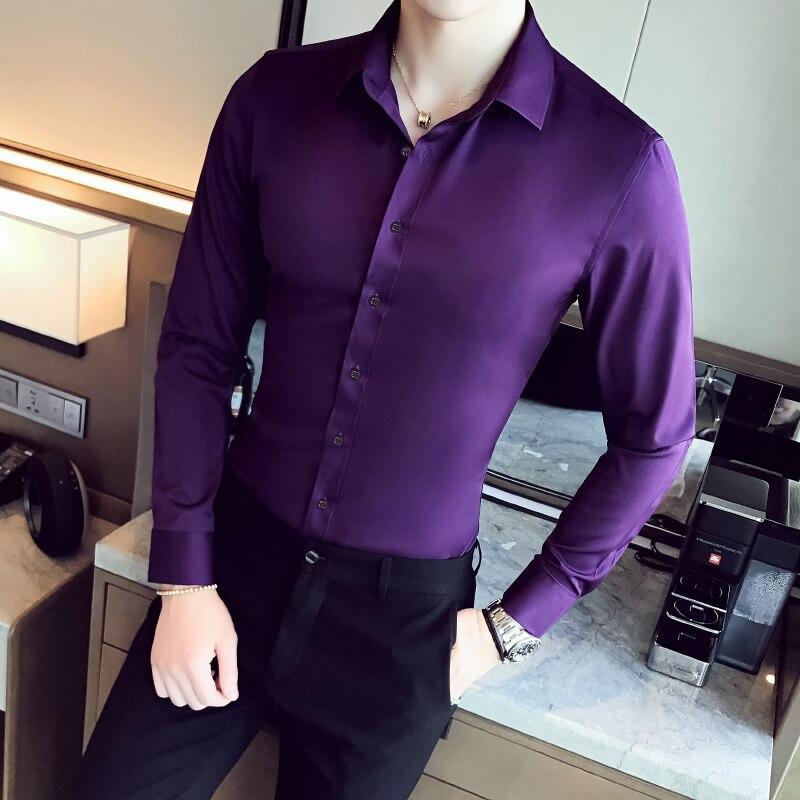 Men's Big Size Elastic Long Sleeves Slim Fit Business Work Shirt  -  GeraldBlack.com