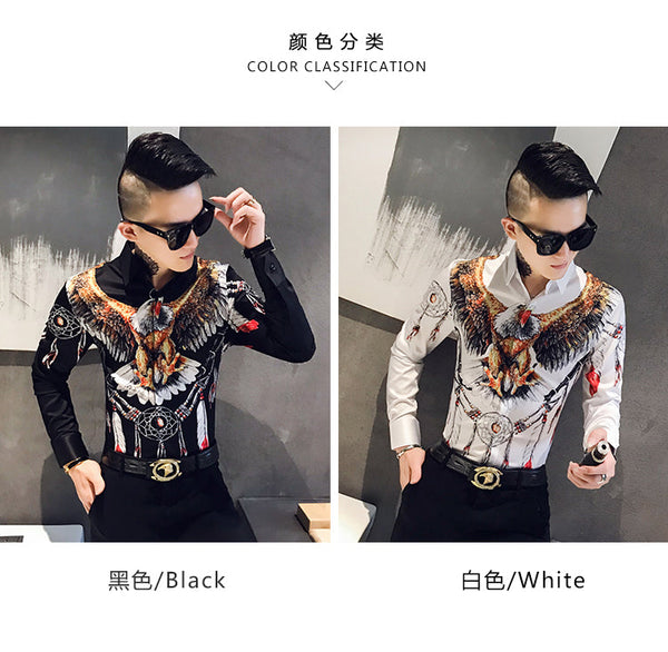 Men's Black Luxury Print Clothing Designer Floral Slim Long Sleeve Shirt  -  GeraldBlack.com