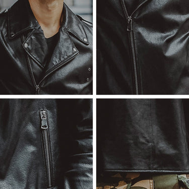 Men's Black Real Pigskin Leather Motorcycle Jacket for Winter - SolaceConnect.com