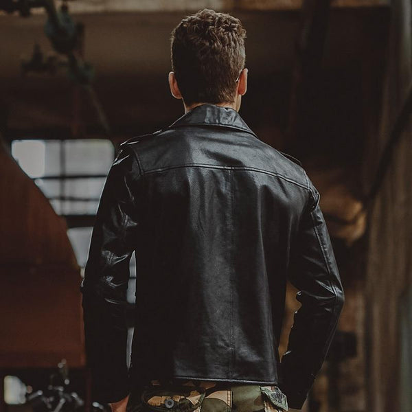 Men's Black Real Pigskin Leather Motorcycle Jacket for Winter - SolaceConnect.com