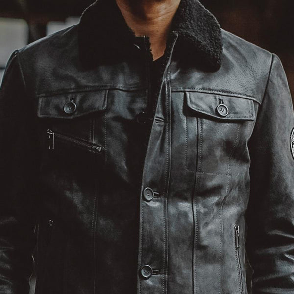 Men's Black Real Pigskin Leather Motorcycle Jackets with Fur Collar - SolaceConnect.com