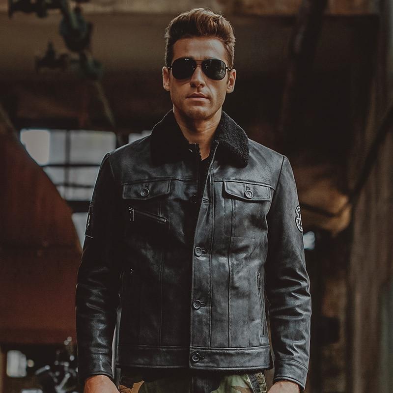 Men's Black Real Pigskin Leather Motorcycle Jackets with Fur Collar  -  GeraldBlack.com