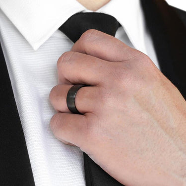 Men's Black Titanium Matte Finish Engagement Ring in Classic Style  -  GeraldBlack.com