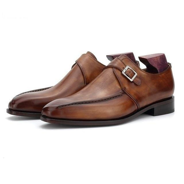 Men's Blake Office Sole Monk Straps Dark Formal Leather Dress Shoes - SolaceConnect.com