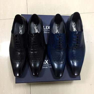 Men's Blue Black Wedding Italian Genuine Leather Lace-up Oxford Shoes - SolaceConnect.com
