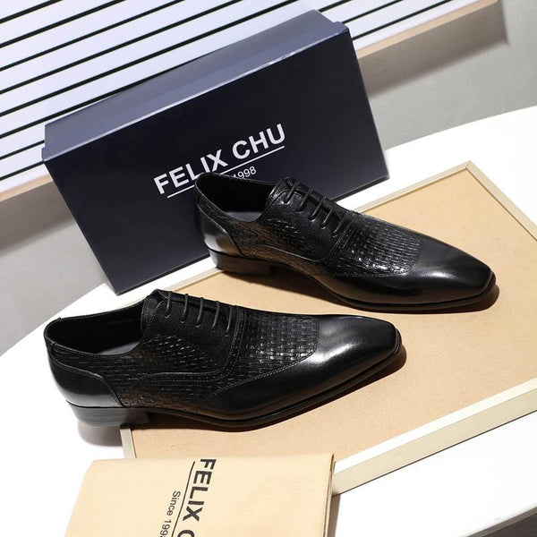 Men's Blue Black Wedding Italian Genuine Leather Lace-up Oxford Shoes - SolaceConnect.com