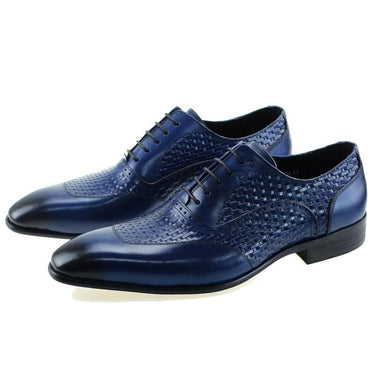 Men's Blue Black Wedding Italian Genuine Leather Lace-up Oxford Shoes  -  GeraldBlack.com
