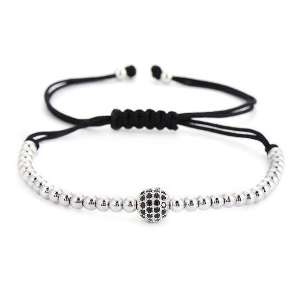 Men's Bracelet Braiding Macrame with 8mm Cz Ball Beads and 4mm Copper Beads - SolaceConnect.com