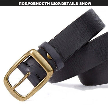 Cowhide Belts Leather Belt for Men Men's Brass Pin Buckle Metal Male Jeans Accessories 3.2cm Wide - SolaceConnect.com
