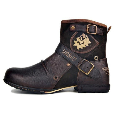 Men's Breathable Genuine Leather Ankle Work Cowboy Motorcycle Boots - SolaceConnect.com
