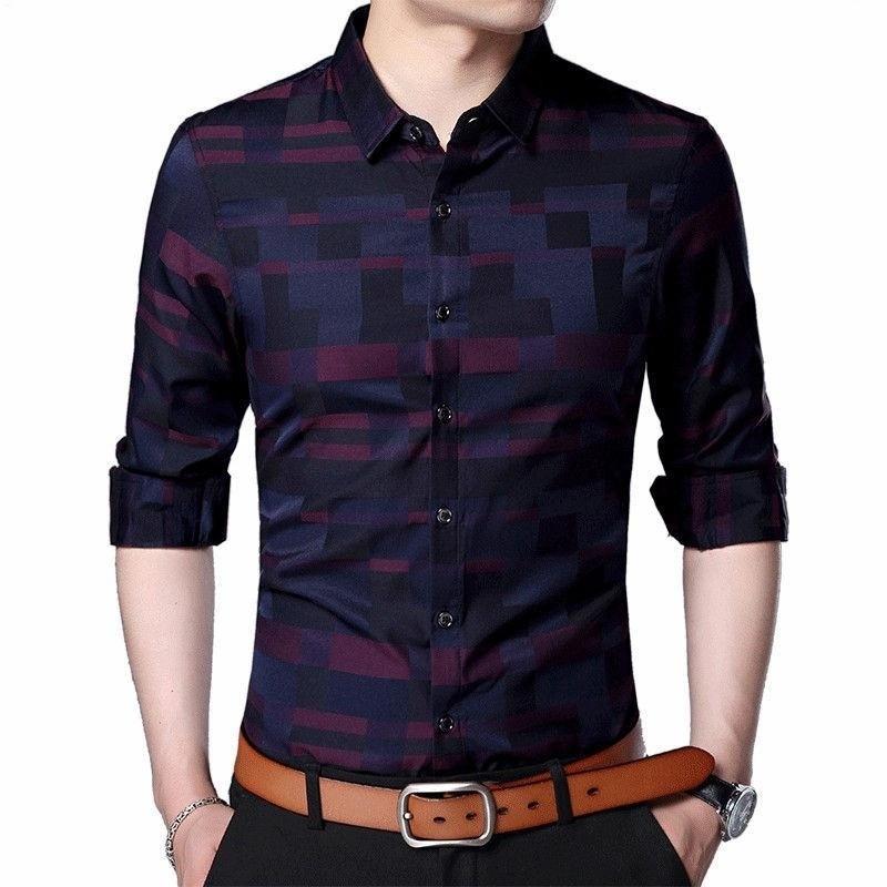 Men's Business Casual Plaid Pattern Long Sleeves Single Breasted Shirt  -  GeraldBlack.com