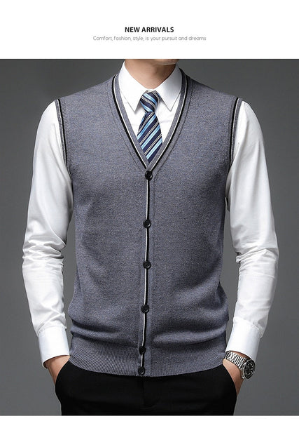 Men's Business Casual Sleeveless Classic Style Wool Sweater Vest  -  GeraldBlack.com