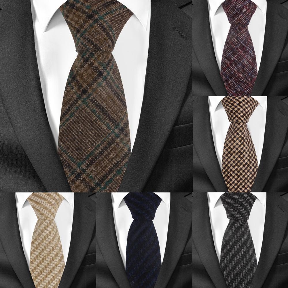 Men's Business Cravats 7cm Wool Skinny Woolen Plaid Striped Necktie  -  GeraldBlack.com