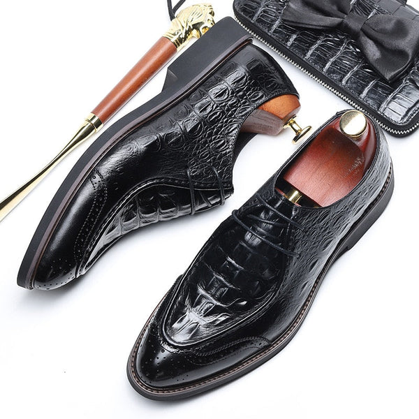 Men's Business Luxury Casual Genuine Leather Pointed Toe Dress Shoes  -  GeraldBlack.com