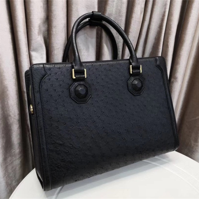 Men's Business Style Authentic Ostrich Skin Code Lock Briefcase Handbag  -  GeraldBlack.com