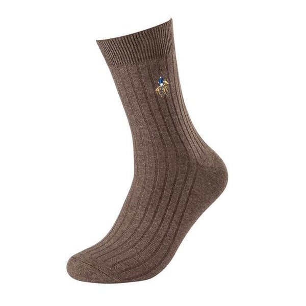 Men's Casual 100% Cotton Business Solid Color Embroidery Socks - SolaceConnect.com