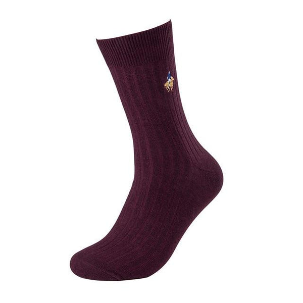 Men's Casual 100% Cotton Business Solid Color Embroidery Socks - SolaceConnect.com