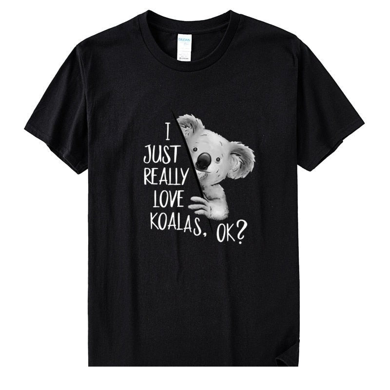 Men's Casual 90s Style I Just Really Love Koalas Ok Printed Cotton T-Shirt  -  GeraldBlack.com