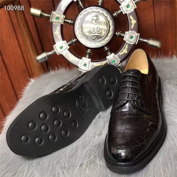 Men's Casual Authentic Crocodile Belly Skin Lace-up Business Shoes  -  GeraldBlack.com