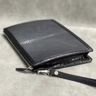 Men's Casual Authentic Stingray Skin Large Zip Businessmen Envelop Handbag  -  GeraldBlack.com