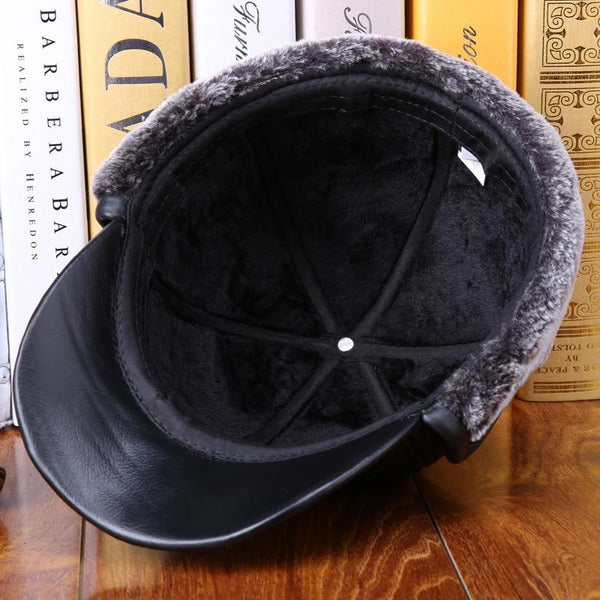 Men's Casual Autumn Winter Warm High Quality Leather Baseball Cap - SolaceConnect.com