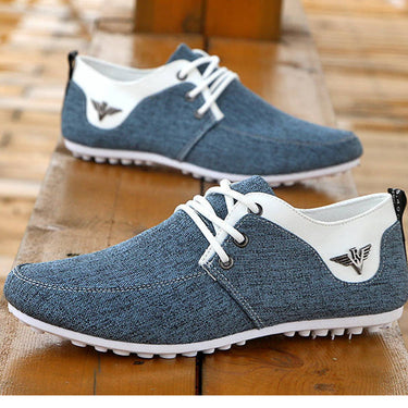 Men's Casual Comfort Linen Cloth Solid Pattern Lace- Up Driving Shoes ...