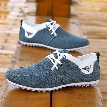 Men's Casual Comfort Linen Cloth Solid Pattern Lace- Up Driving Shoes ...