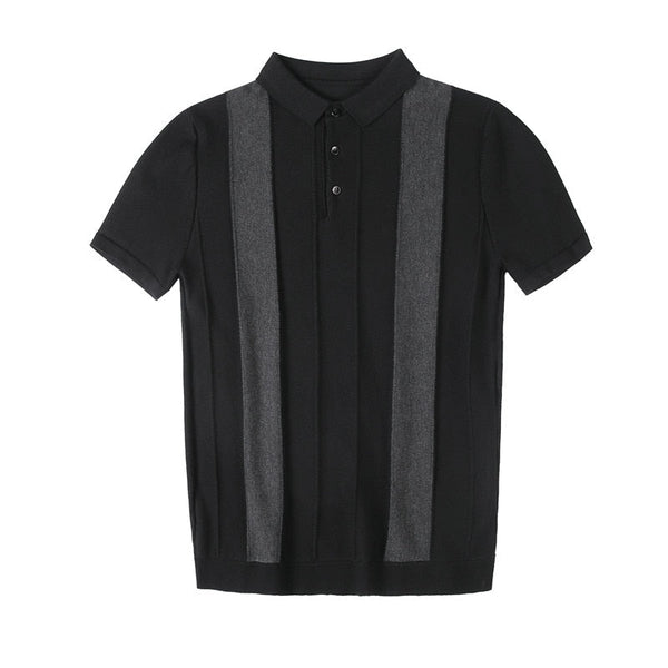 Men's Casual Contrast Striped Knitted Short Sleeve Polo Slim Tee Shirt  -  GeraldBlack.com