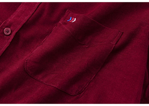 Men's Casual Corduroy Button-down 100% Cotton Shirts Single Patch Pocket Comfortable Long Sleeve Standard-fit Quality Tops Shirt  -  GeraldBlack.com
