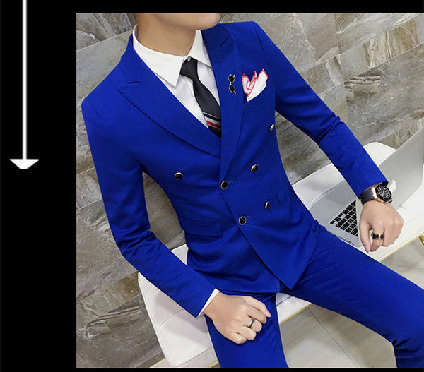 Men's Casual Cotton Double-Breasted Royal Slim Fit Groom Two Piece Suit  -  GeraldBlack.com