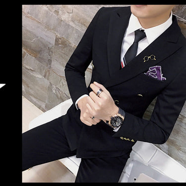 Men's Casual Cotton Double-Breasted Royal Slim Fit Groom Two Piece Suit  -  GeraldBlack.com
