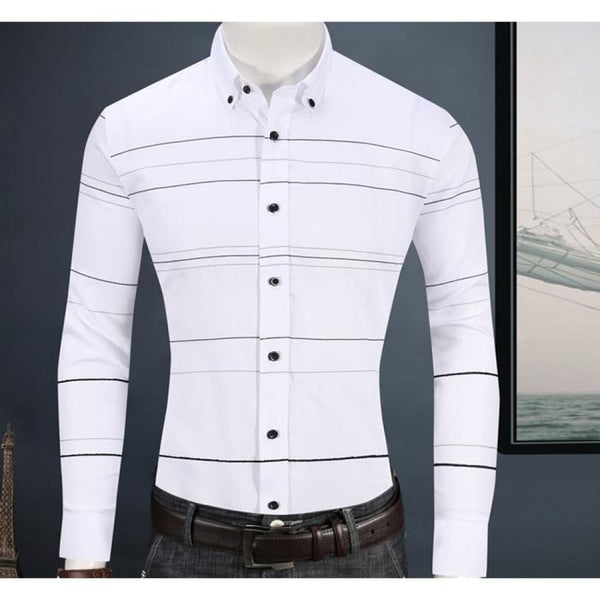 Men's Casual Cotton Non Iron Plaid Checkered Striped Long Sleeve Shirt  -  GeraldBlack.com