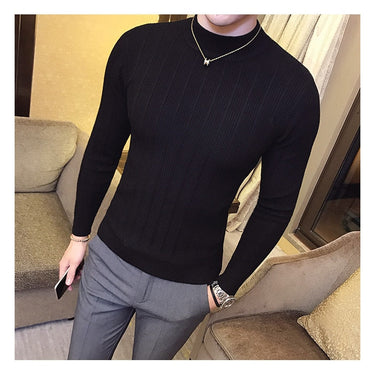 Men's Casual Cotton Stretch Tight Slim Fit Striped O-Neck Sweaters  -  GeraldBlack.com